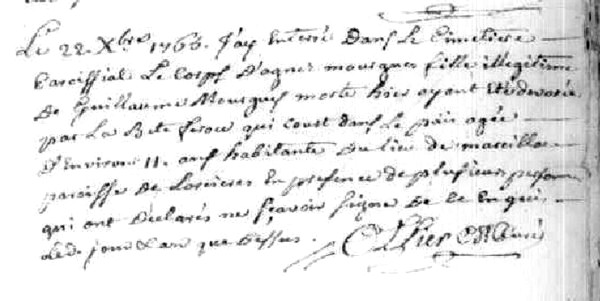 Acte de décès d'AGnès Mourgues