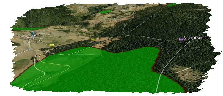 La sogne d'Auvers vue par rapport au relief du mont Mouchet