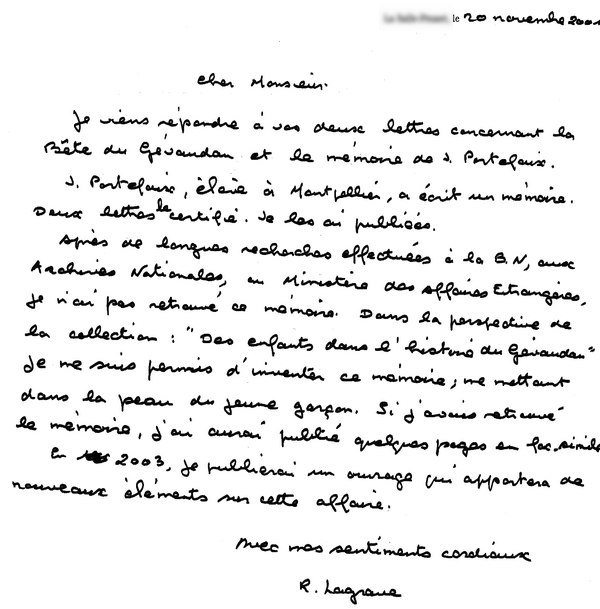 Lettre de Roger Lagrave Lettre de Roger Lagrave